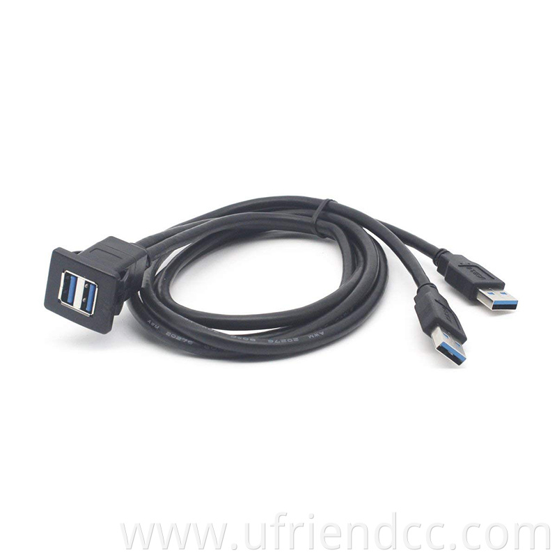 CUSTOM Male to Female Waterproof Flush Mount Dual USB3.0 Cable
